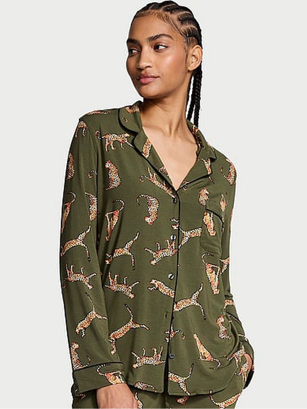 Victoria's Secret Olive Green Leopard Print Pajama Top
